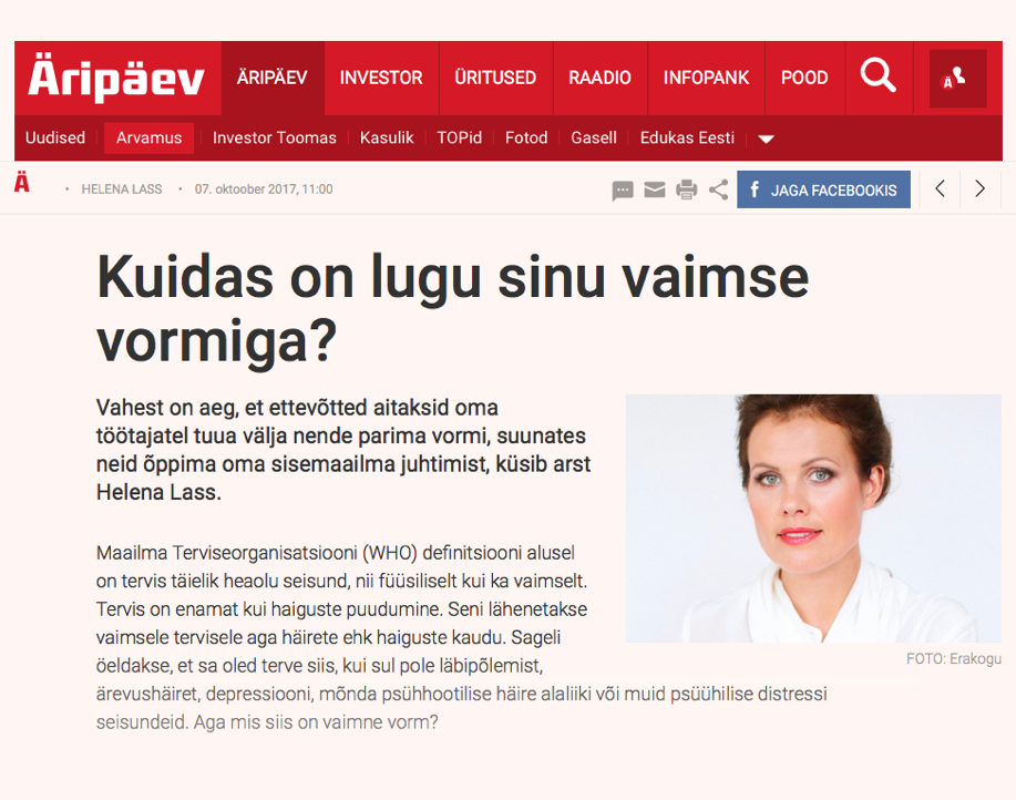 Kuidas on lugu sinu vaimse vormiga? – Helena Lass, Äripäev